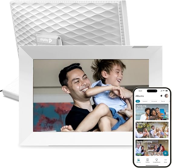 Nixplay Digital Touch Screen Picture Frame - 10.1 Photo Frame, Connecting Families & Friends (White)