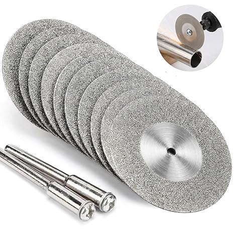 10PC Diamond Cutting Discs 40mm with 2 Mandrels for Dremel Rotary Tools, Ultra-thin Rotary Tool Cutting Disc for Diamond Metal Glass Ceramics Tile Stone Gem