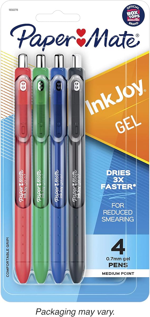 Paper Mate InkJoy Pens, Gel Pens, Medium Point (0.7mm), Assorted, 4 Count
