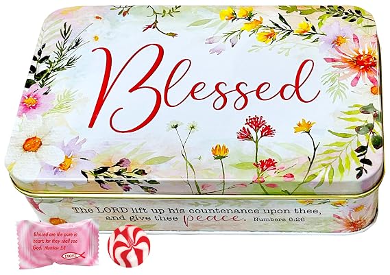 Strawberry & Cream Hard Candy in Wildflower Blessed Tin, 5.5 Ounces by Scripture Candy