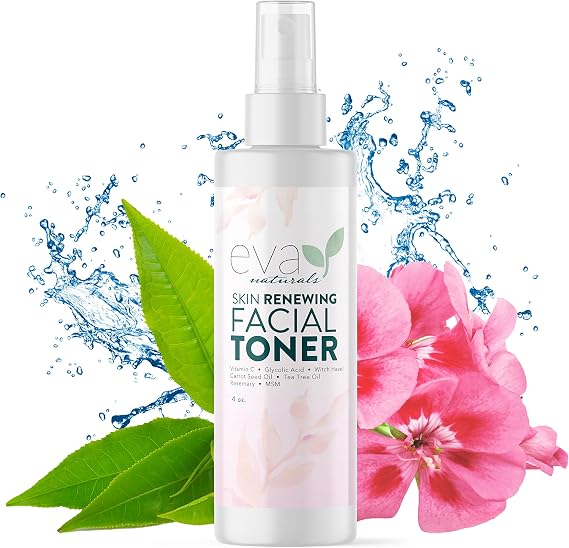 Eva Naturals Witch Hazel Face Toner, Glycolic Acid, Vitamin C & Aloe, 4 oz