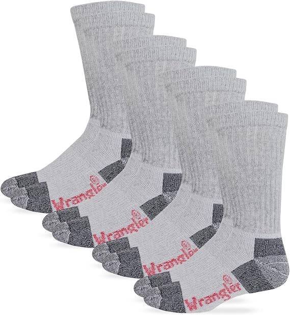 Wrangler Mens Cotton Full Cushion Crew Work Boot Socks 4 Pair Pack