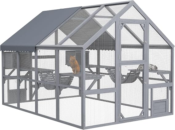 PawHut 110" L Large Catio Outdoor Cat Enclosure for Multiple Kittens Gray