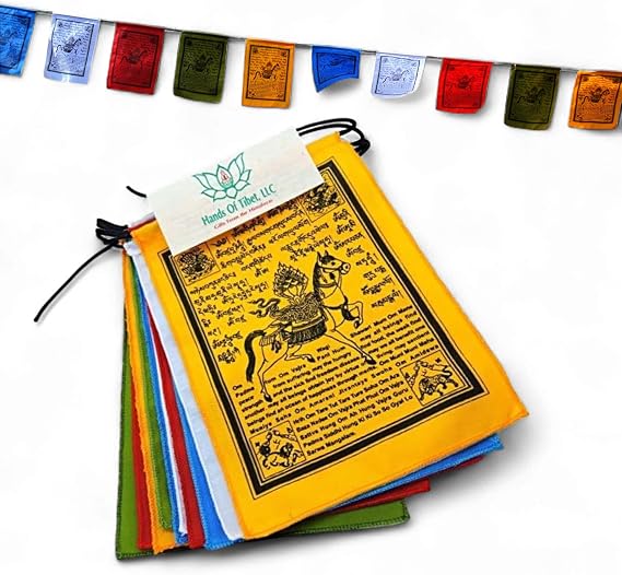 Hands Of Tibet Wind Horse Prayer Flags with English Translation surged Edge hf-1 (6x8)