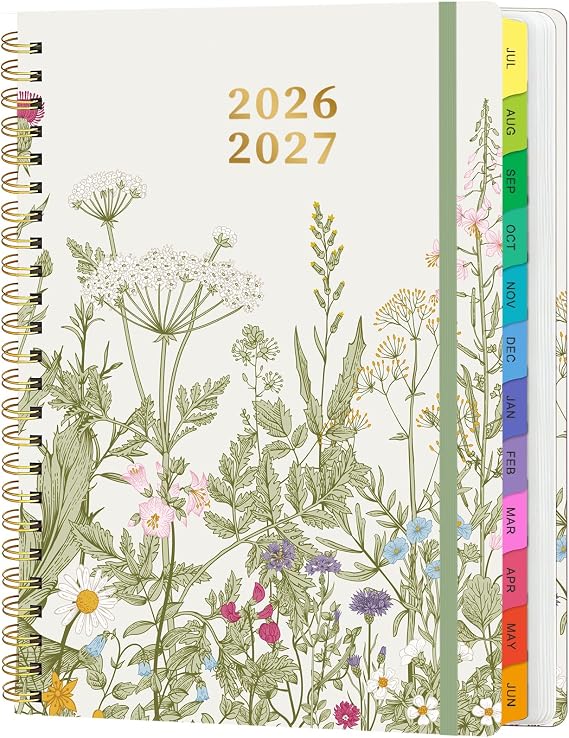 Academic Planner 20262027, Weekly & Monthly Calendar Planner, July 2026 June 2027, Hardcover Agenda Book with Tabs, A5 (6.3" x 8.5"), Daily Organizer for Students, Teachers & School Supplies, Garden Flowers (Jul 2026Jun 2027)