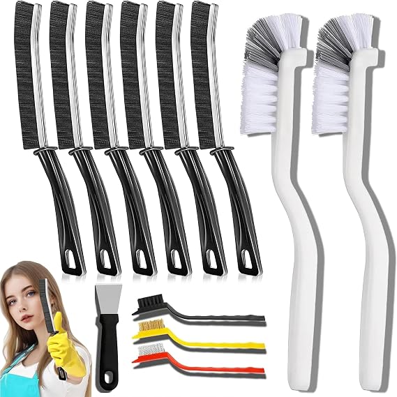 12Pcs Crevice Cleaning Brush Set, Hard Bristle Gap Cleaning Tools, Multifunctional Brushes for Kitchen, Bathroom, Grout, Sink, Bottle, Teapot, Blender, Window & Car (12pcs)