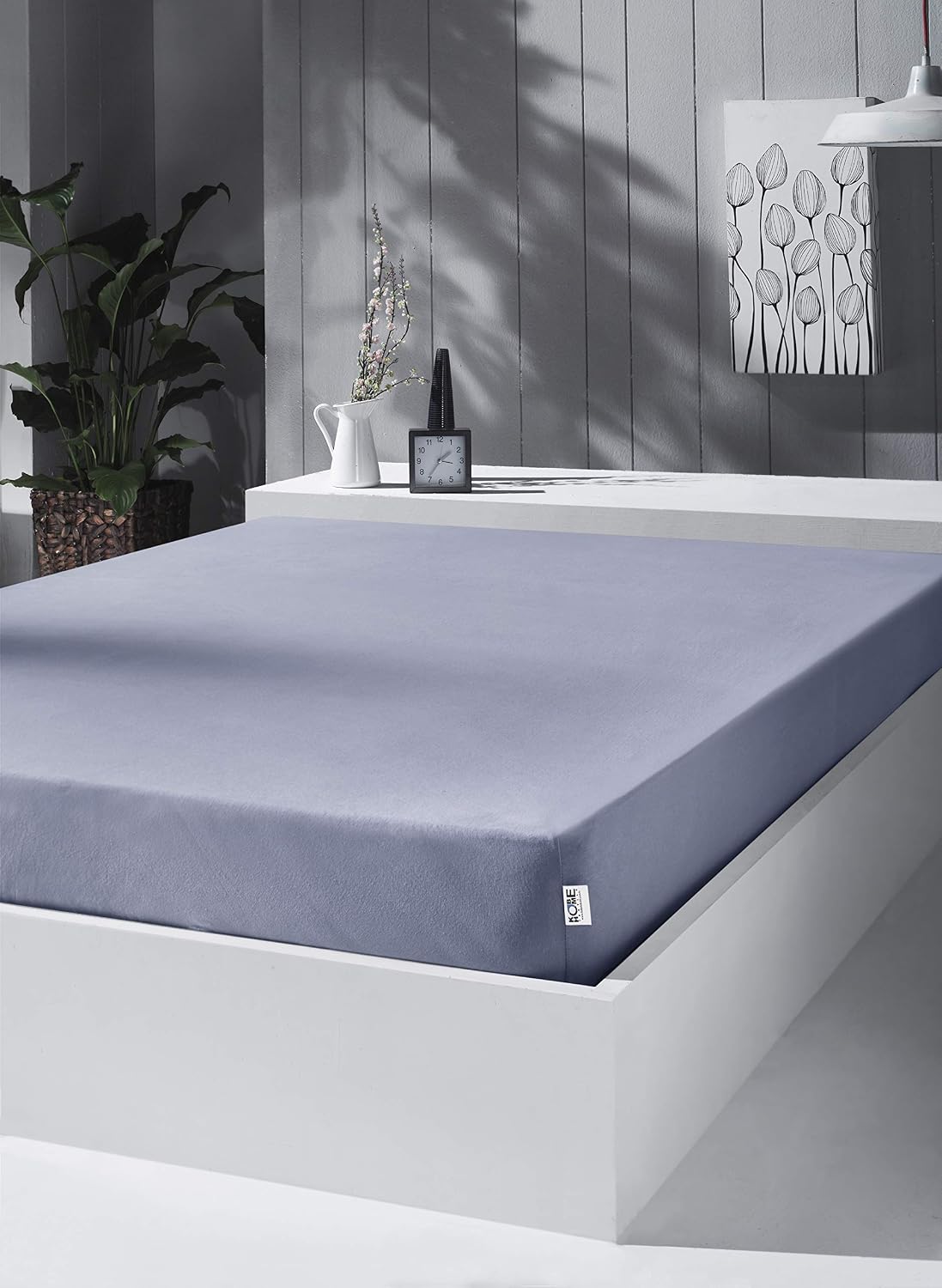 Kobe Home Örme Penye Lastikli Çarşaf, Çift Kişilik, Açık Gri, %100 Pamuk 130 GM2