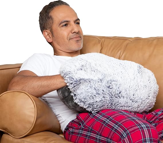 HUGIMALS The Hug Pillow in Gray | 10 lb Weighted Heavy Round Sensory Pillow w/Cozy Hand Pocket for Self-Care, Comfort, Relaxation, Sleep - Thoughtful Gift for Adults, Dad, Husband, Boyfriend, Partner
