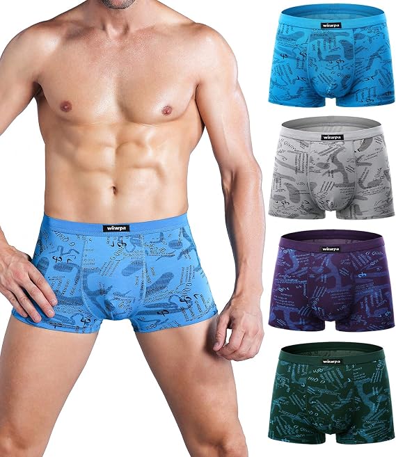 wirarpa Men's Modal Underwear Trunks Soft Boxer Shorts 4 Pack | Boxers for Men Tagless, Gents Underpants, Short Leg, No Fly, Multicolour