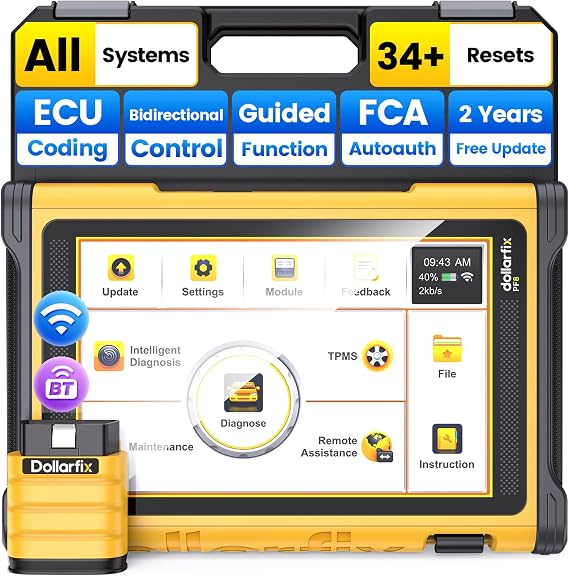 Dollarfix Bidirectional Scan Tool,PF8 OBD2 Scanner Diagnostic Tool, Full Systems Scan 34+ Reset Bluetooth&WiFi, ECU Online Coding, Active Test, AutoAuth FCA SGW&Automatic VIN&Free Lifetime Upgrade