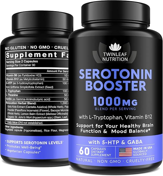 Natural Serotonin Support Supplement - Serotonin & Cortisol Support, 60 pcs | 5-HTP, Vitamin B6 B12, GABA, L Theanine, L Tryptophan Vitamin Supplement for Women