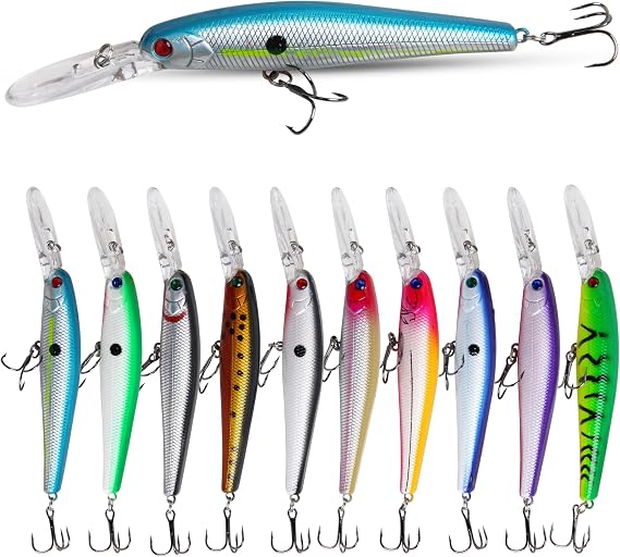 Hard Fishing Lures Bait Minnow Lures Bass CrankBait Jerkbait Set Life-Like Swimbait Deep Diving Sinking Lures with Treble Hook for Bass Trout Walleye Redfish