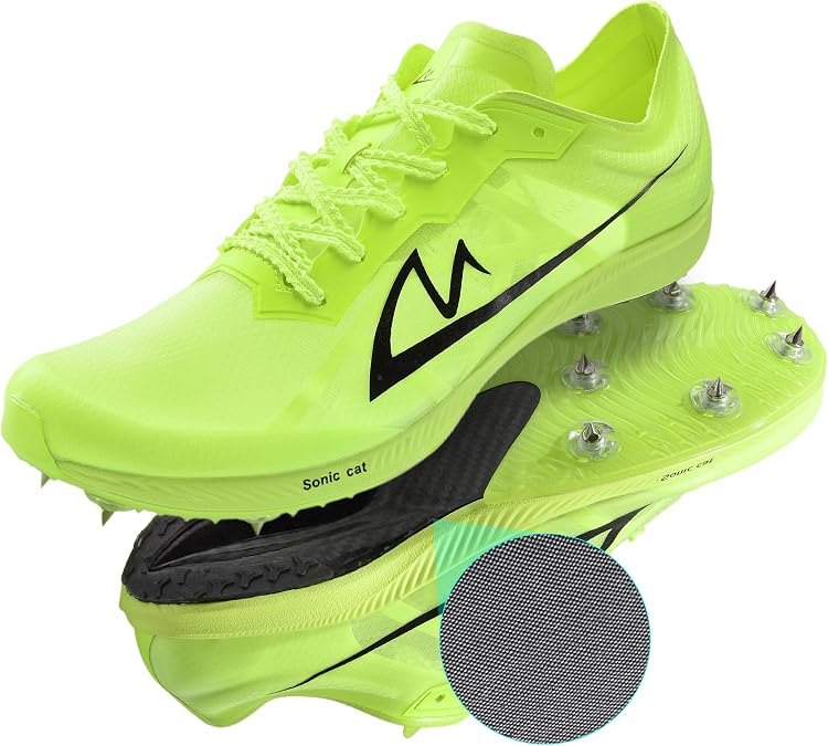 Track and Field Shoes for Men Women Kids Boys Girls Spikes Sneakers Track Race Jumping Track Shoes Professional Running Full-Length Carbon Plate Track Spikes Shoes (Green, Adult, Men, 8, Numeric, US Footwear Size System, Medium)