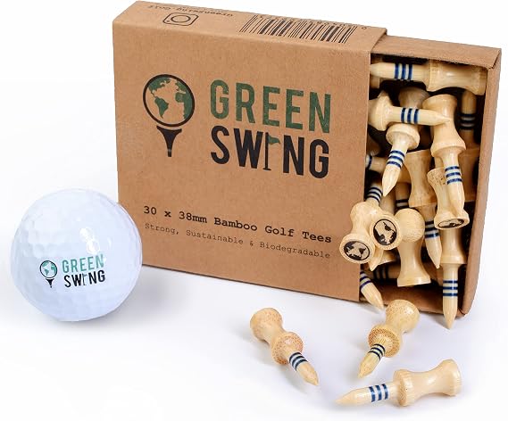 Green Swing Bamboo Golf Tees 38mm | Strong Sustainable Biodegradable | 30pcs
