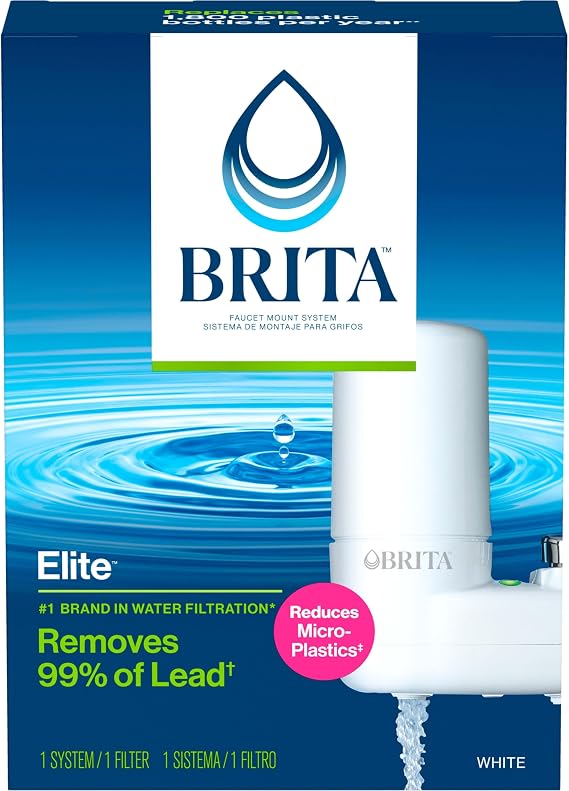 Brita Faucet water filter system, tap filtering system with filter change reminder, reduces lead, BPA free, – Simple, white for standard faucets only