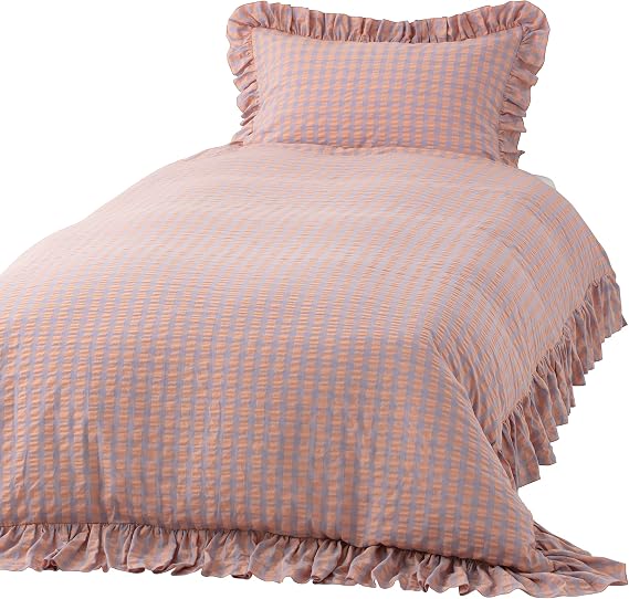 Francfranc Ruffled Check Duvet Cover Semi Double Orange x Purple