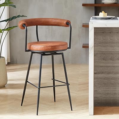 Art Leon Swivel Bar Stool, Modern Faux Leather Counter Height Bar Stool, 30 Counter Stool with Back for Kitchen Island, Brown