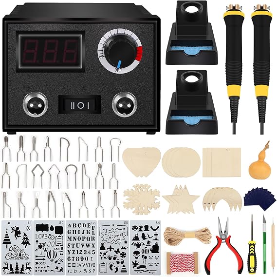 Wood Burning Kit, Upgraded Wood Burning Tool with 23PCS Wire Tips, Digital Temperature Adjustable Pyrography Machine, Professional Pyrography Kit with Dual Pen for Beginners Adults Father's Day