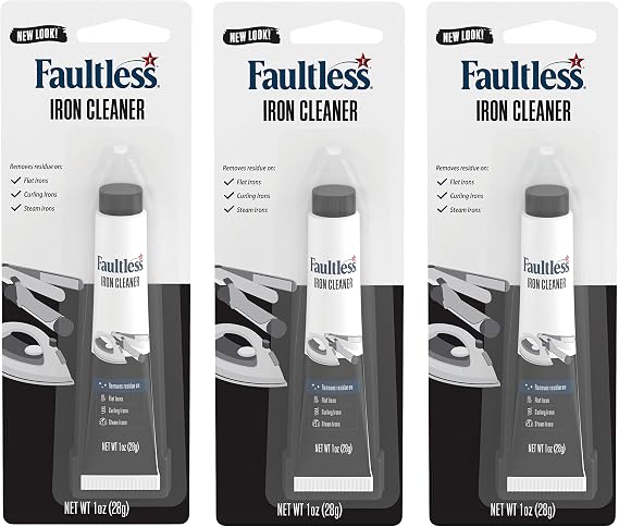 Faultless Hot Iron Cleaner, Non-Toxic Steam Iron Cleaner, Removes Melted Fabrics, Glue, Hard Water, Lime Deposits & Starch (1 oz) (3 Pack)