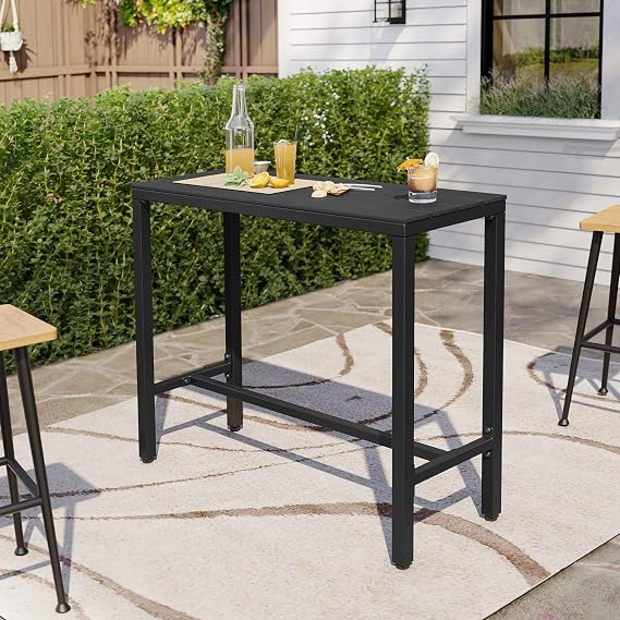 43" Outdoor Bar Height Table, Modern Patio Bar Table Outdoor High Top Table with Waterproof Top for Balcony Yard Garden Deck Poolside(Black)