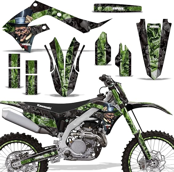 AMR Racing MX Dirt Bike Graphics kit with Number Plate Sticker Decals Compatible with Kawasaki KX250F 2021 and KX450F 2019-2021 - Mad Hatter Green Black