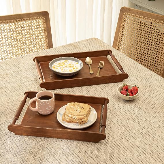 Ellementry Wooden Serving Tray Set Decorative Tray for Coffee Table, Kitchen & Dining, Serving Platters, Breakfast & Snack Tray