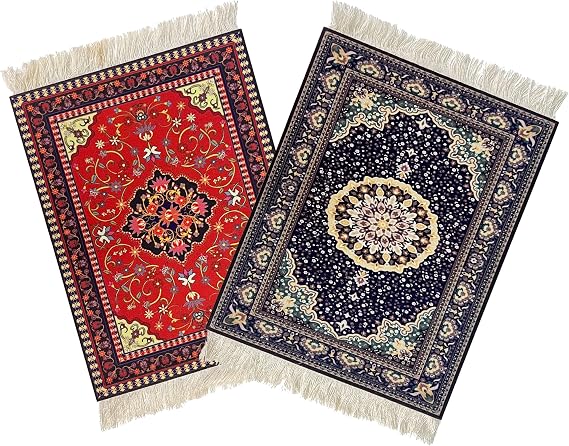 Rug Mouse Pad, 2 Pack Woven Rug Bohemian Style Carpet Mouse Pad for Table Decor