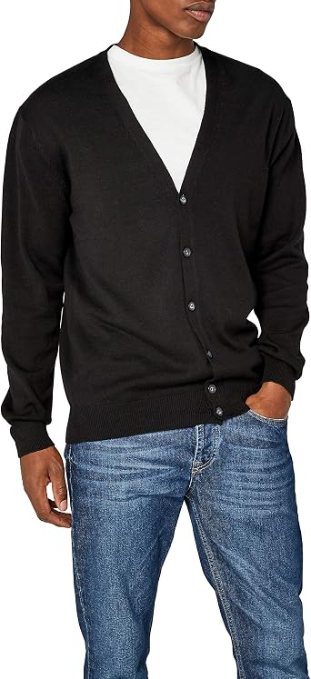 Henbury Mens V Neck Button Fine Knit Cardigan (M) (Black)