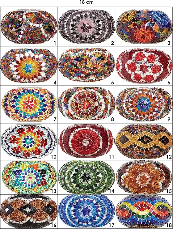 DEMMEX Replacement Mosaic Glass Globe Shade for Turkish Moroccan Lamps Handmade Oval Tiffany-Style Colorful Lampshade for Table, Floor, Ceiling, Hanging, Chandelier, and Pendant Lights