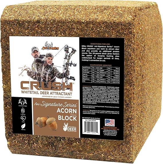 Ani-Logics Outdoors Crush Acorn Block Attractant - Long-Lasting Deer Feed & Attractant for Herd Health, Antler Growth, and Consistent Site Visits - 20 lb
