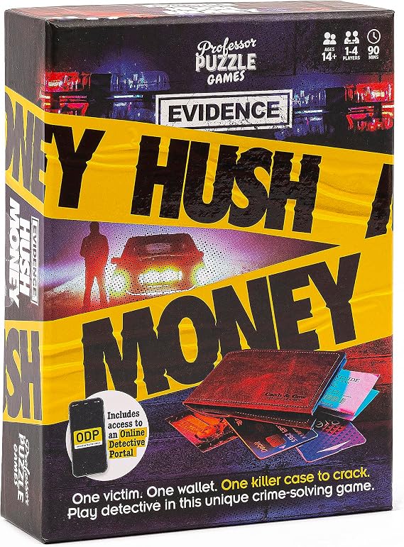 Professor Puzzle Hush Money Murder Mystery Game | Immersive Crime-Solving Experience with Interactive Online Detective Portal | Deduction Board Game for 1-4 Players, Ages 14