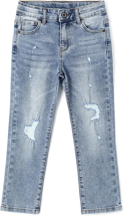 KIDSCOOL SPACE Girls Slim-fit Jeans, Ripped Holes Straight Denim Pants