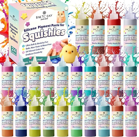 BALTIC DAY Silicone Pigment Dye Paste for Squishies, 24 Opaque Pigment Paste for Silicone Rubber Mold Making, Vibrant Color for Squishy Maker Coloring, Epoxy Resin Molding & DIY Crafting