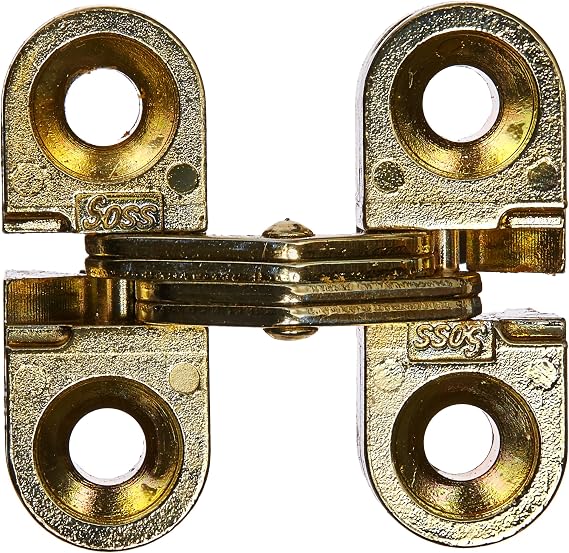 SOSS - 100CUS4 Mortise Mount Invisible Hinges with 4 Holes, Zinc, Satin Brass Finish, 1" Leaf Height, 3/8" Leaf Width, 15/32" Leaf Thickness, 5 x 3/4" Screw Size (1 Pair)