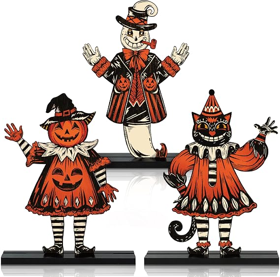 3 Pcs Halloween Table Decorations, Wooden Ghost Decor Indoor
