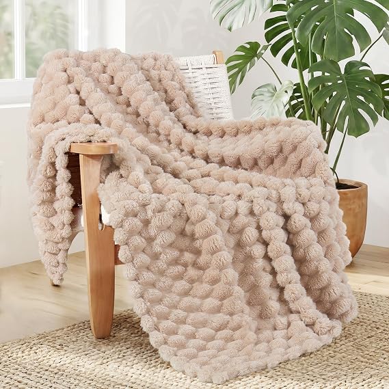 Whale Flotilla Soft 3D Jacquard Fleece Throw Blanket for Coach Sofa, Camel | 130x150CM, Lightweight Breathable Soft Cozy Blankets, All Seasons, Fluffy Microfiber, Chair Bed Cover Sheet Bedspread
