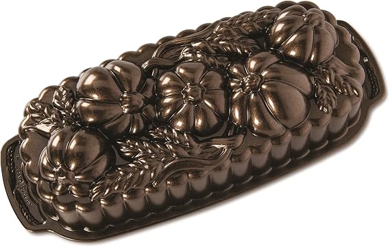 Nordic Ware 93448 Wheat & Pumpkin Cast Loaf Pan, 6 Cup Capacity, Bronze