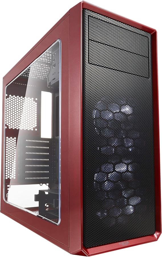 Fractal Design Focus G - Mid Tower Computer Case - ATX - High Airflow - 2X Fractal Design Silent LL Series 120mm White LED Fans Included - USB 3.0 - Window Side Panel - Red