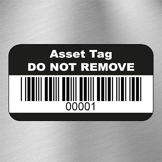 Asset Number Tag Quality Control Labels - 50 Stickers 38mm x 22mm Black