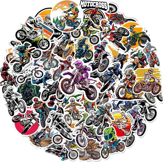 100PCS Dirt Bike Stickers Motocross Decals Party Favors Birthday Party Decorations Vinyl Waterproof Stickers for Water Bottle Laptop Luggage Helmet