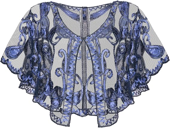 SWEETV Women's 1920s Flapper Shawl,Sequin Beaded Shawls and Wraps for Evening Dresses/Party/Wedding/Formal/Harlem night