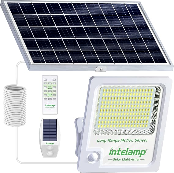 Linkable Solar Flood Lights Outdoor Motion Sensor 3000LM 12000mAh | Solar Security Light with Remote Control, 16.4Ft Cable, Dusk to Dawn Lighting for Yard, Driveway, Patio & Street