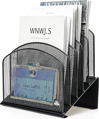 Inclined Desk File Organizer,Vertical File Folder Holder Stand Metal Rack File Sorter for Office Classroom Desktop Organization