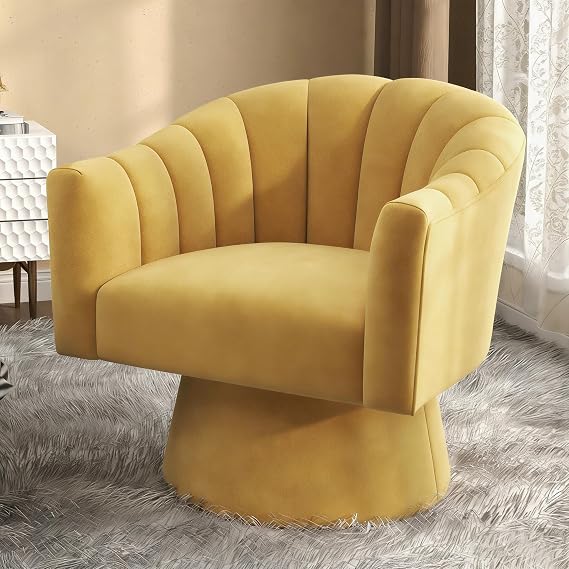 SENYAR Swivel Accent Chair, Modern Velvet Barrel Chair for Living Room