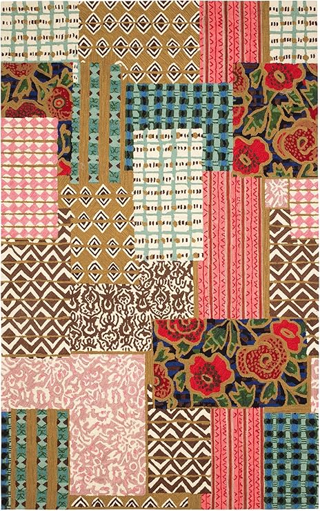 Dash & Albert Elm Patchwork Multicolor Graphic Hand Micro Hooked Rug, 4'x6'