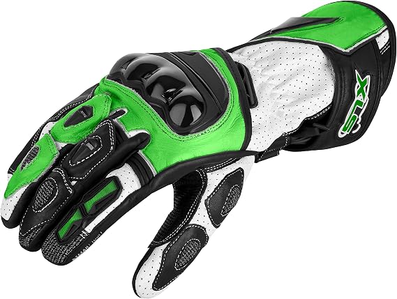 XLS Leather Motorcycle Gloves with Protectors in Kawa Green (L)