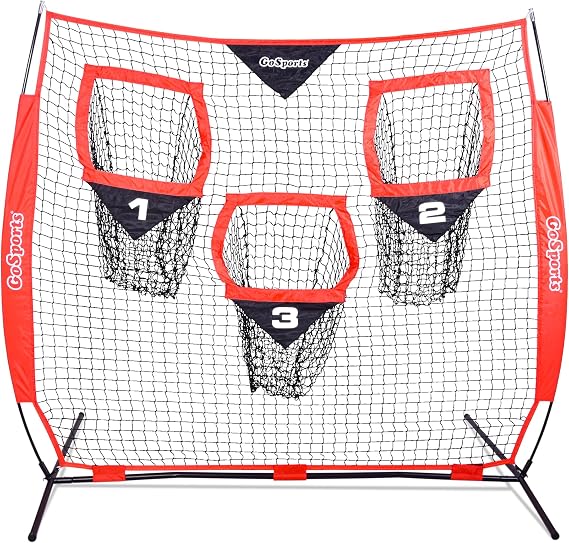 GoSports Football Throwing Net - 8 x 8 ft or 6 x 6 ft Nets - Choose Black or Red