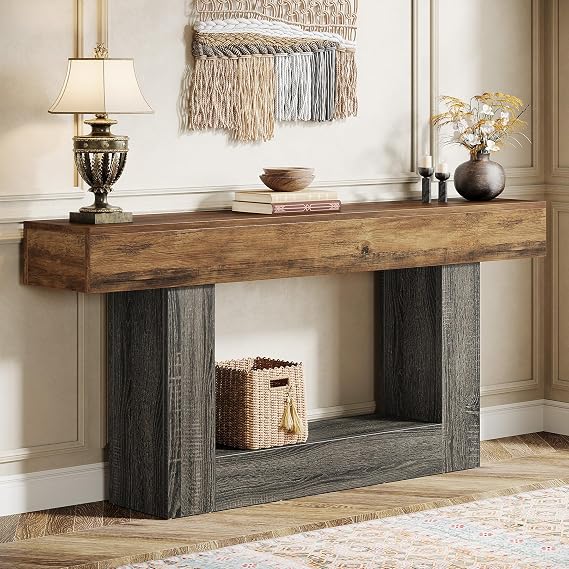Tribesigns 63" Console Table, 2-Tier Entryway Table with U-Shaped Base