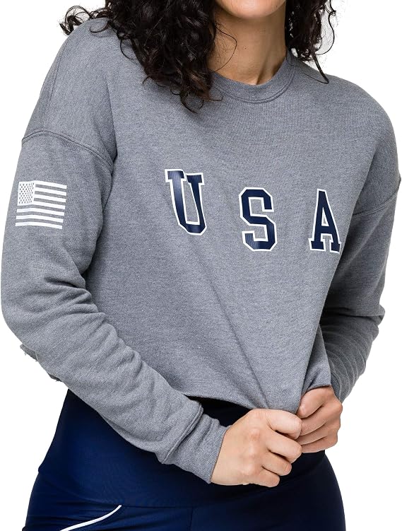 Onzie Women Activewear Long Sleeve Cropped Crew Top (Heather Gray Flag, Medium/Large)