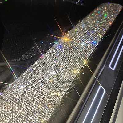 Lady Crystal 4 Packs Rhinestone Car Bling Accessories Threshold Plate Door Entry Guard Protective Stickers Silver, 4pcs 55cm